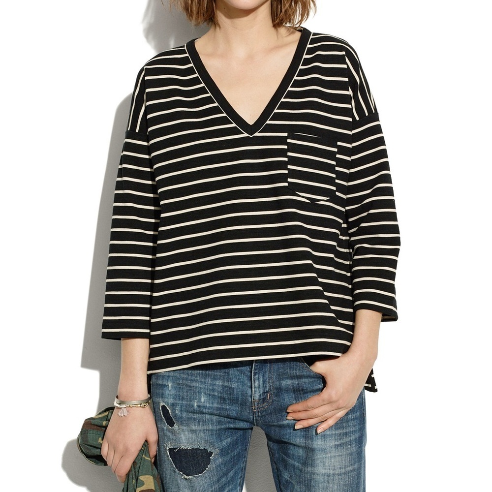 🐞 Madewell Side ZIP Slub Ponte Striped Top